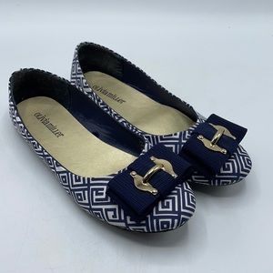 Olivia Miller Geometric Navy & White Fabric Ballet Flats with Bows 8M